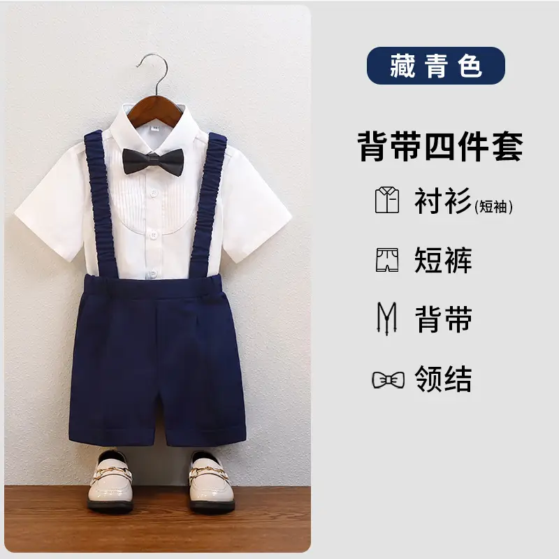 Children's Navy Blue Suspenders Suit with Bow Tie - Image 5