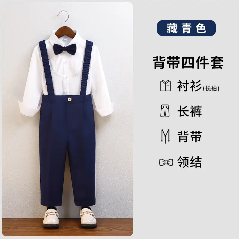 Children's Navy Blue Suspenders Suit with Bow Tie - Image 6