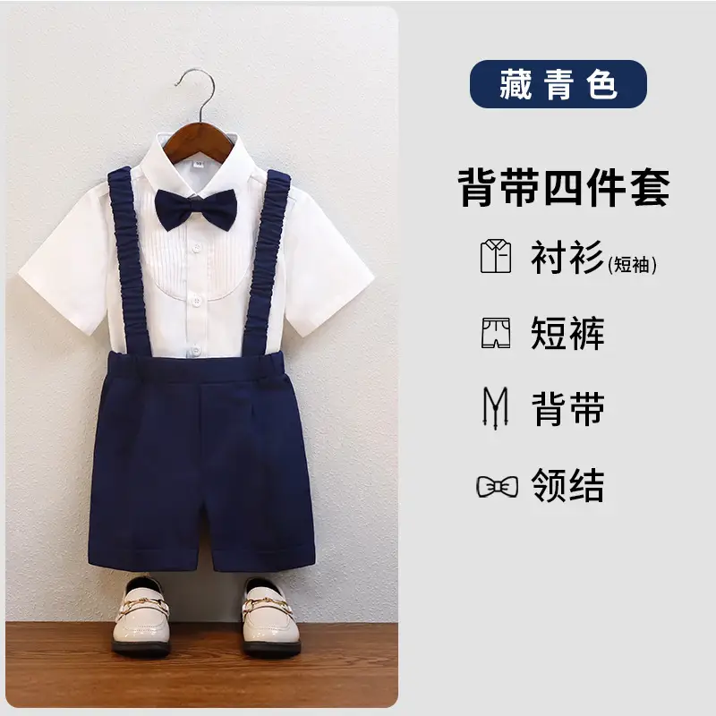Children's Navy Blue Suspenders Suit with Bow Tie - Image 8