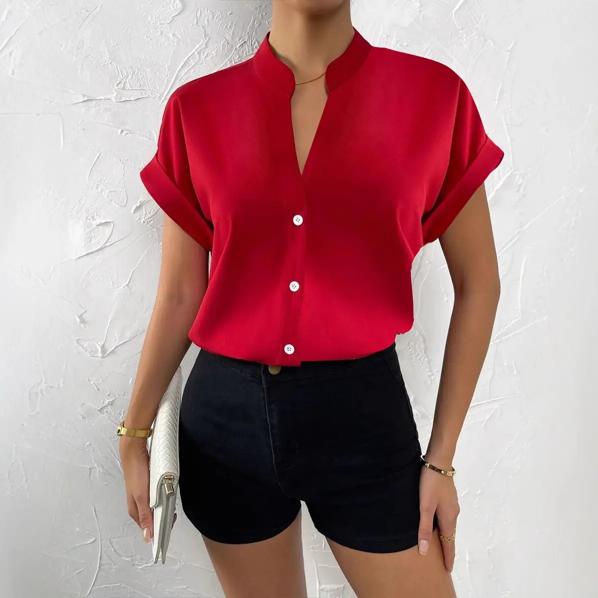 2023 Women's V Neck Button Down Shirt Set - Image 7