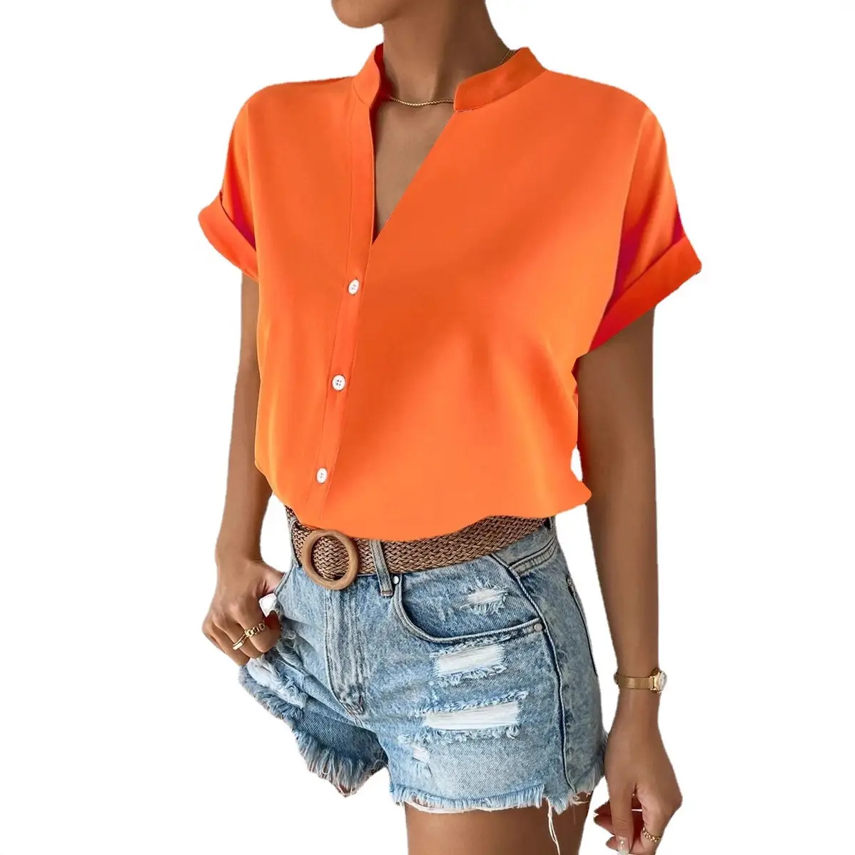 2023 Women's V Neck Button Down Shirt Set - Image 10