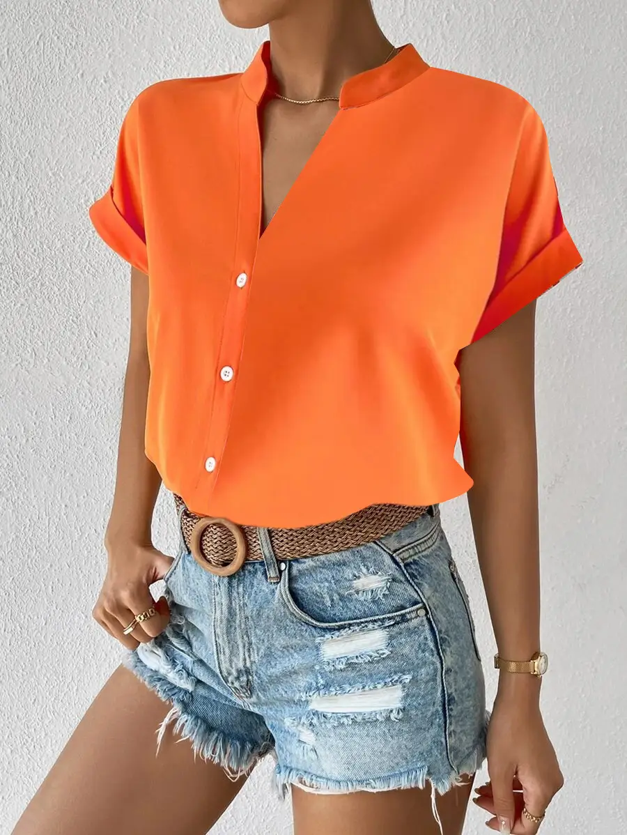 2023 Women's V Neck Button Down Shirt Set — feature 10