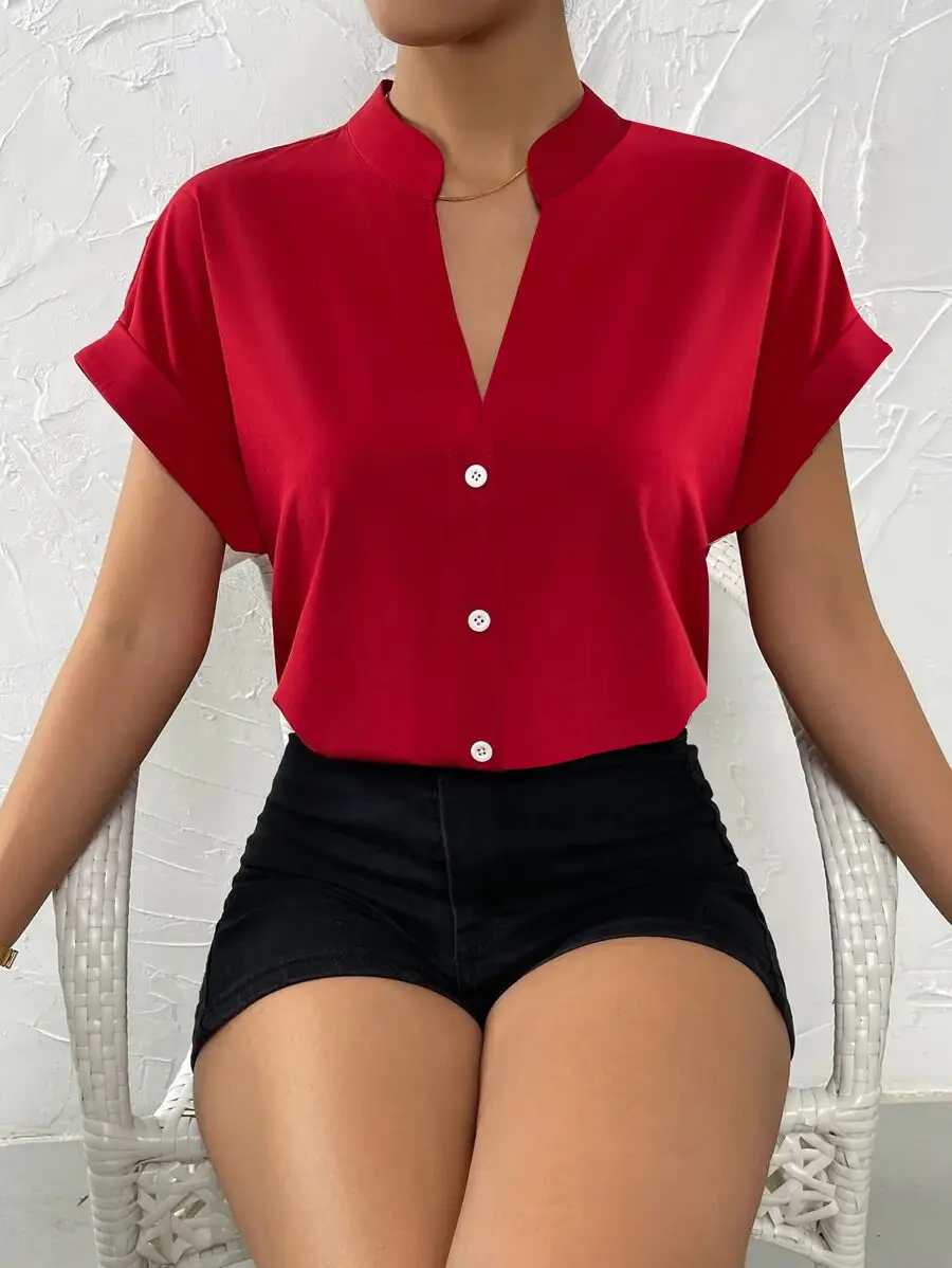 2023 Women's V Neck Button Down Shirt Set — feature 12