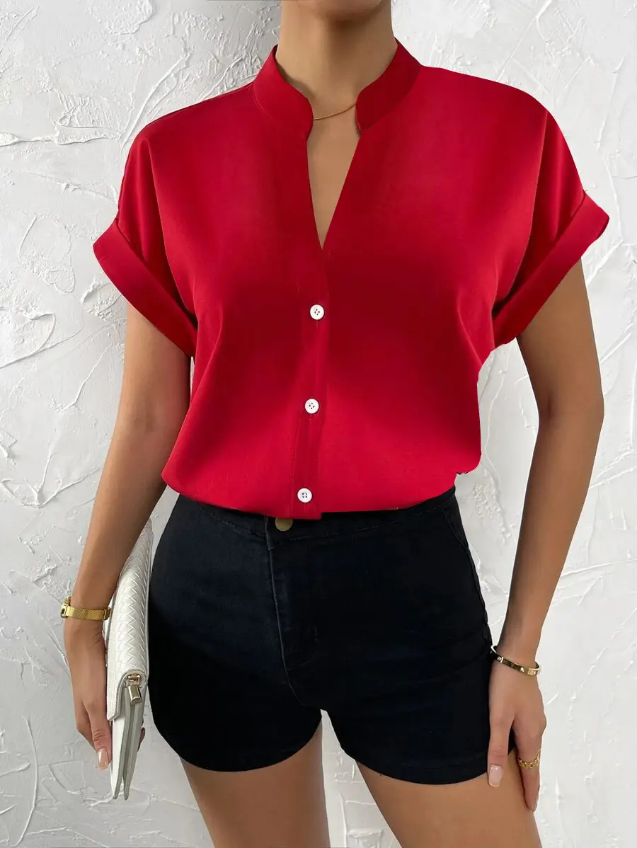 2023 Women's V Neck Button Down Shirt Set — feature 13