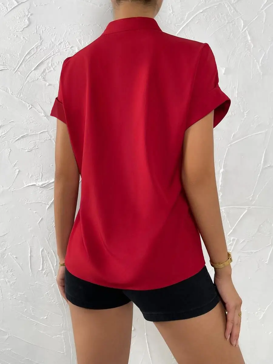 2023 Women's V Neck Button Down Shirt Set — feature 14