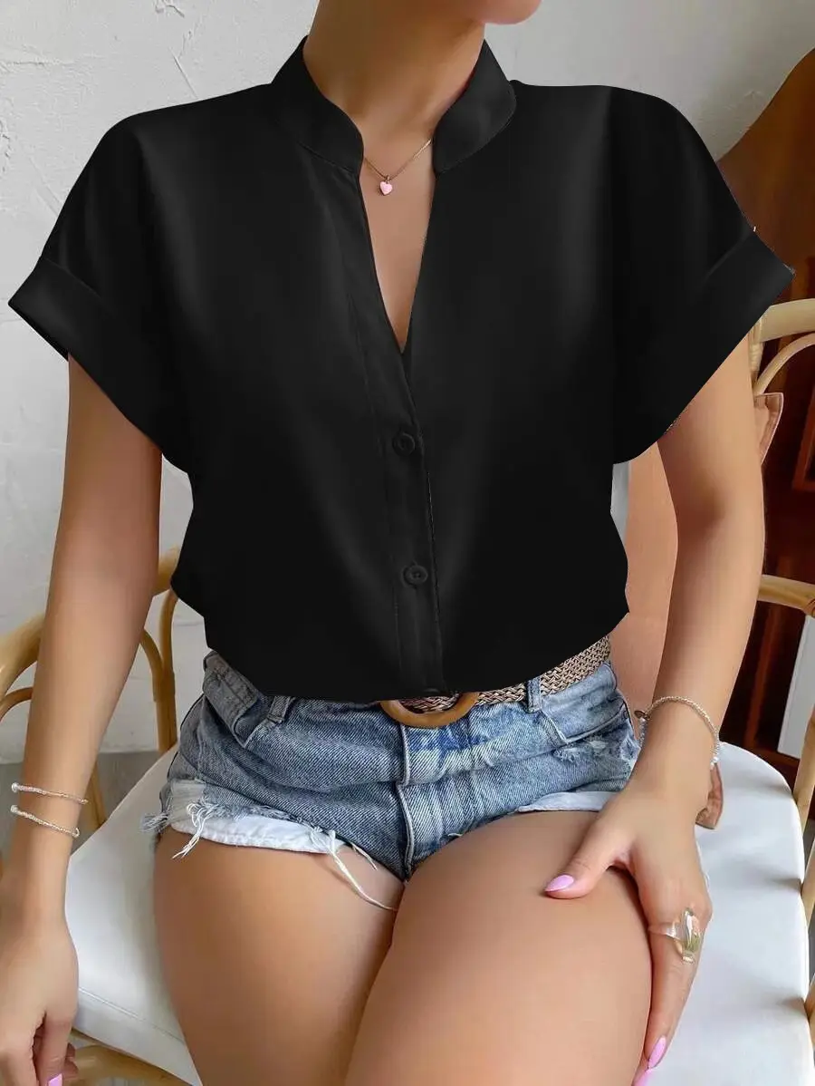 2023 Women's V Neck Button Down Shirt Set — feature 15