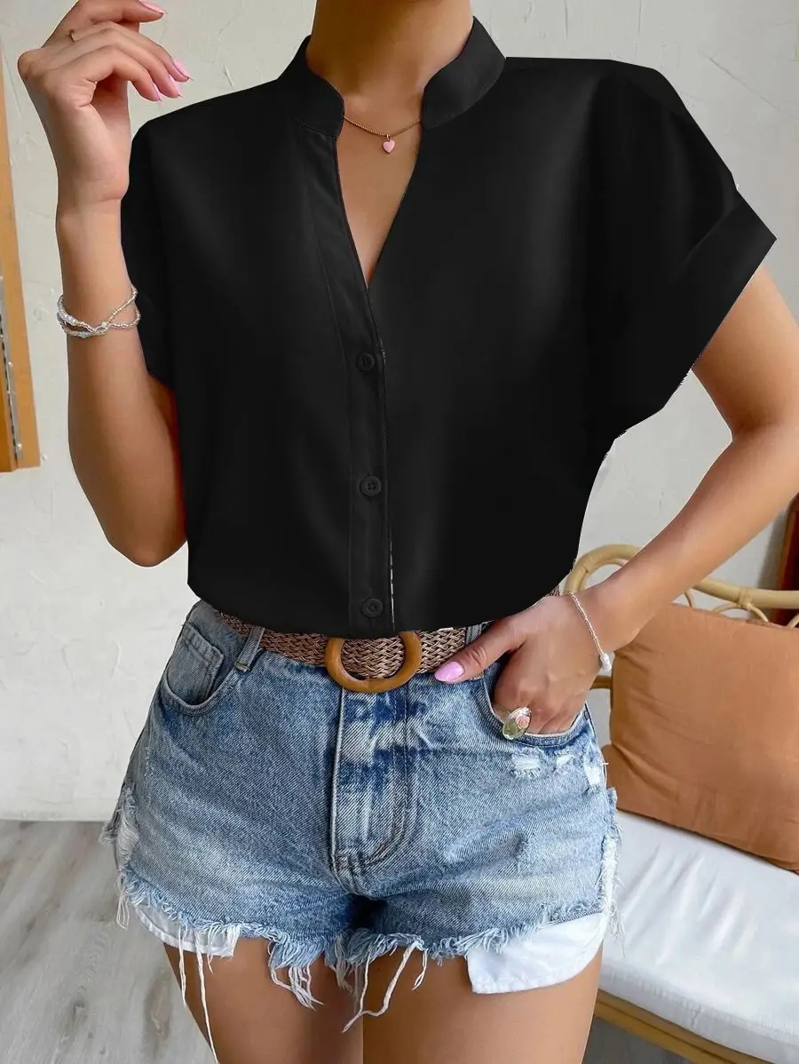 2023 Women's V Neck Button Down Shirt Set — feature 16