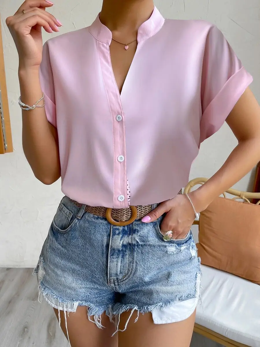 2023 Women's V Neck Button Down Shirt Set — feature 18