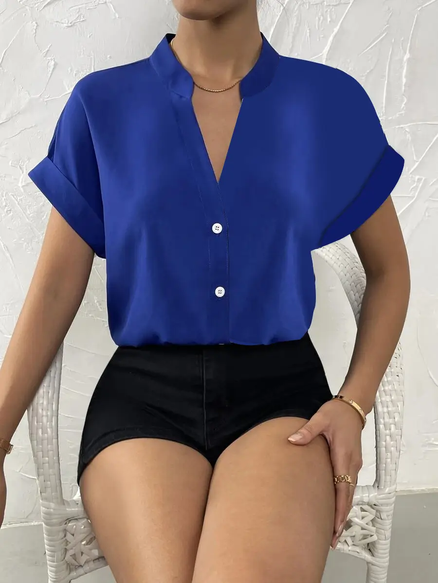 2023 Women's V Neck Button Down Shirt Set — feature 2