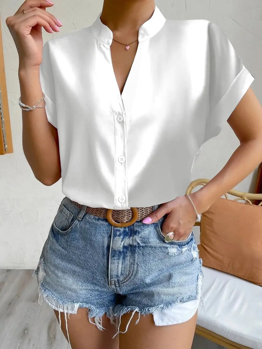 2023 Women's V Neck Button Down Shirt Set — feature 21