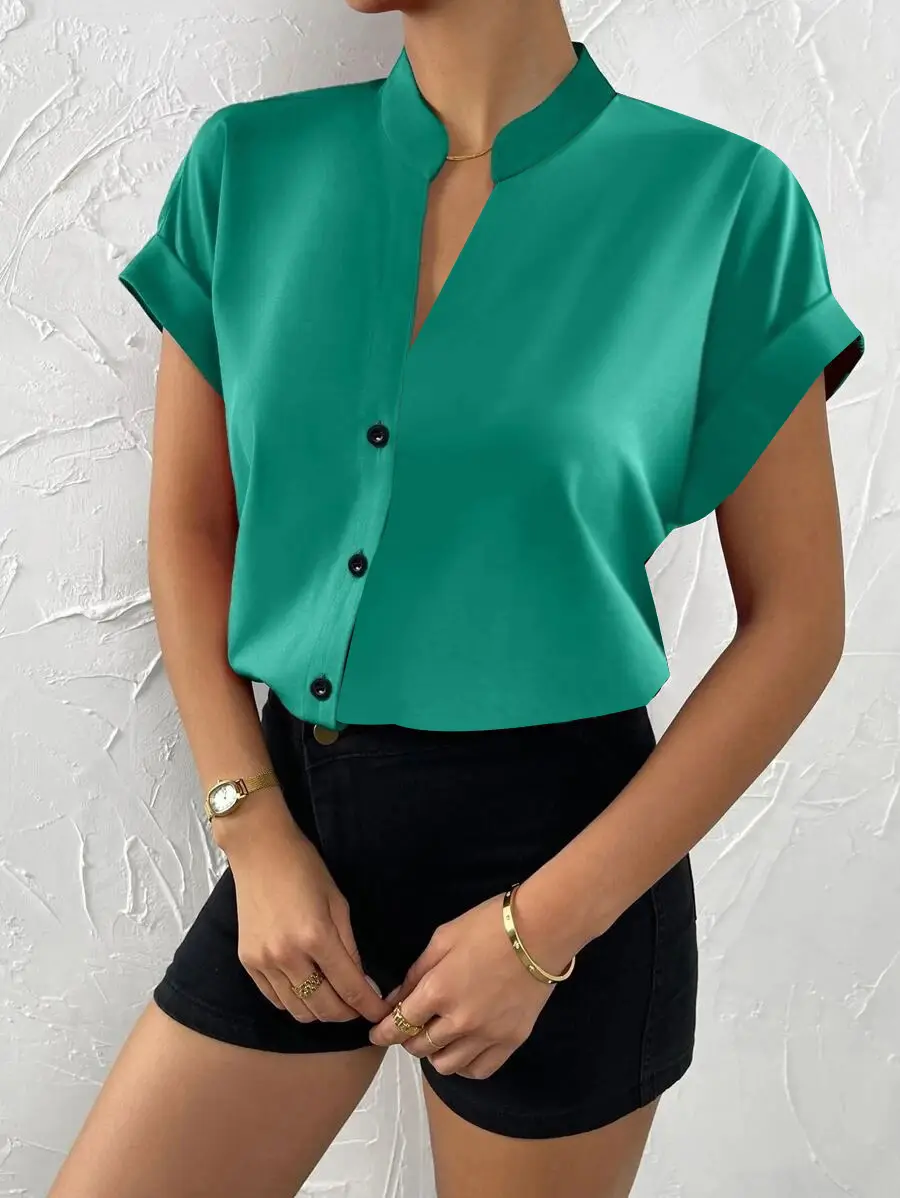 2023 Women's V Neck Button Down Shirt Set — feature 6