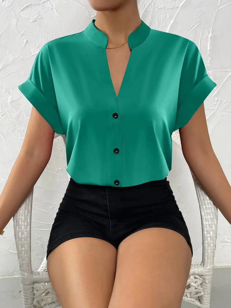 2023 Women's V Neck Button Down Shirt Set — feature 7