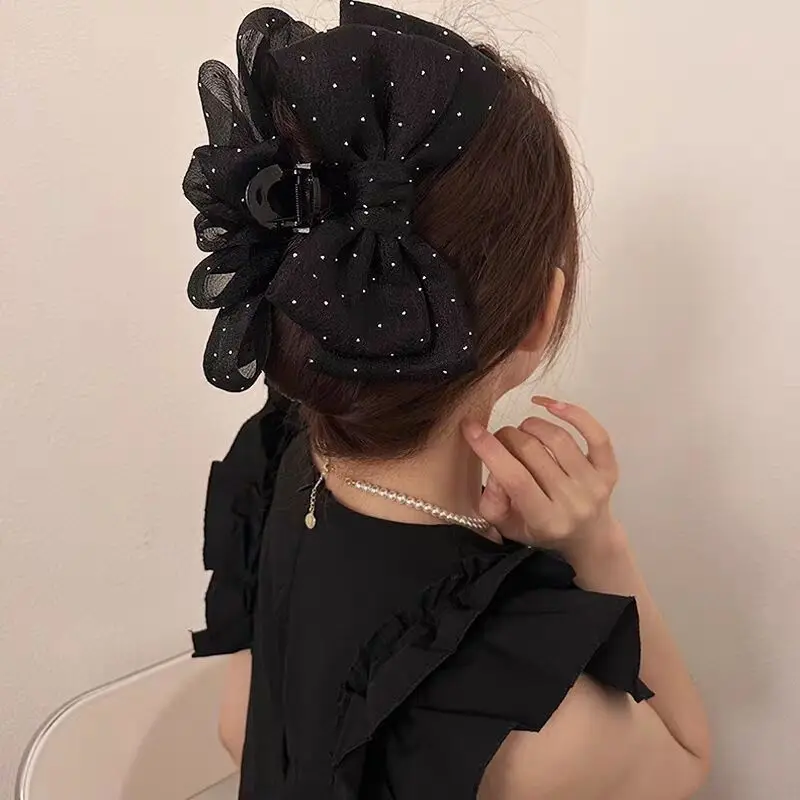 Black Satin Bow Hairpin Clip for Women — feature 31