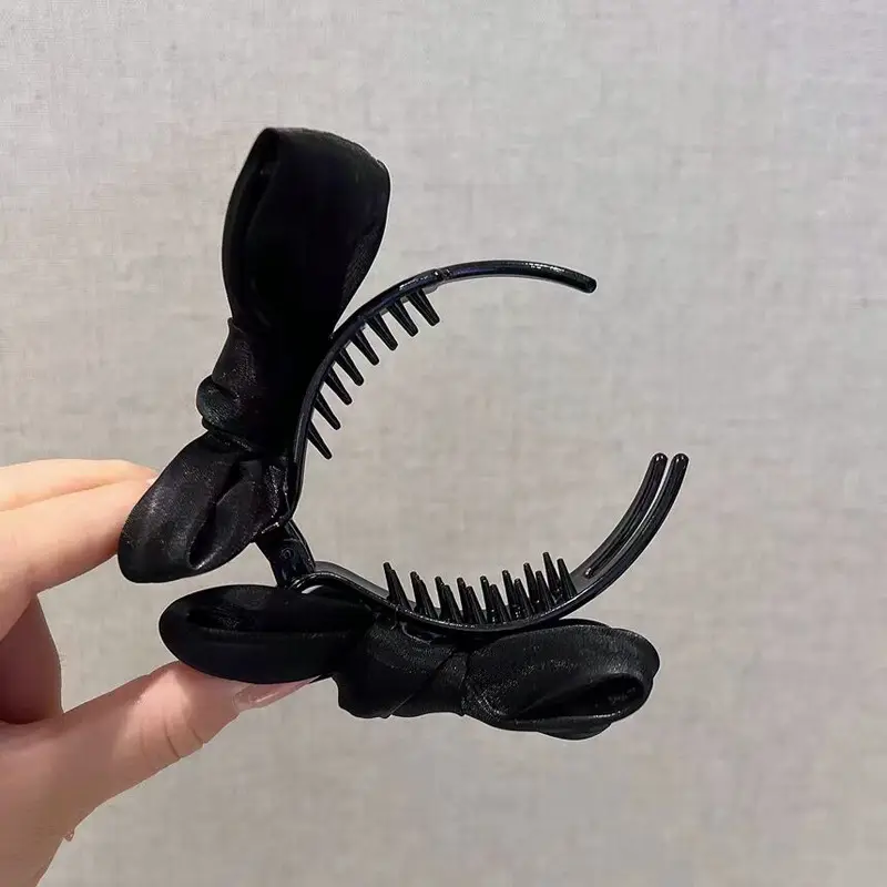 Black Satin Bow Hairpin Clip for Women — feature 38