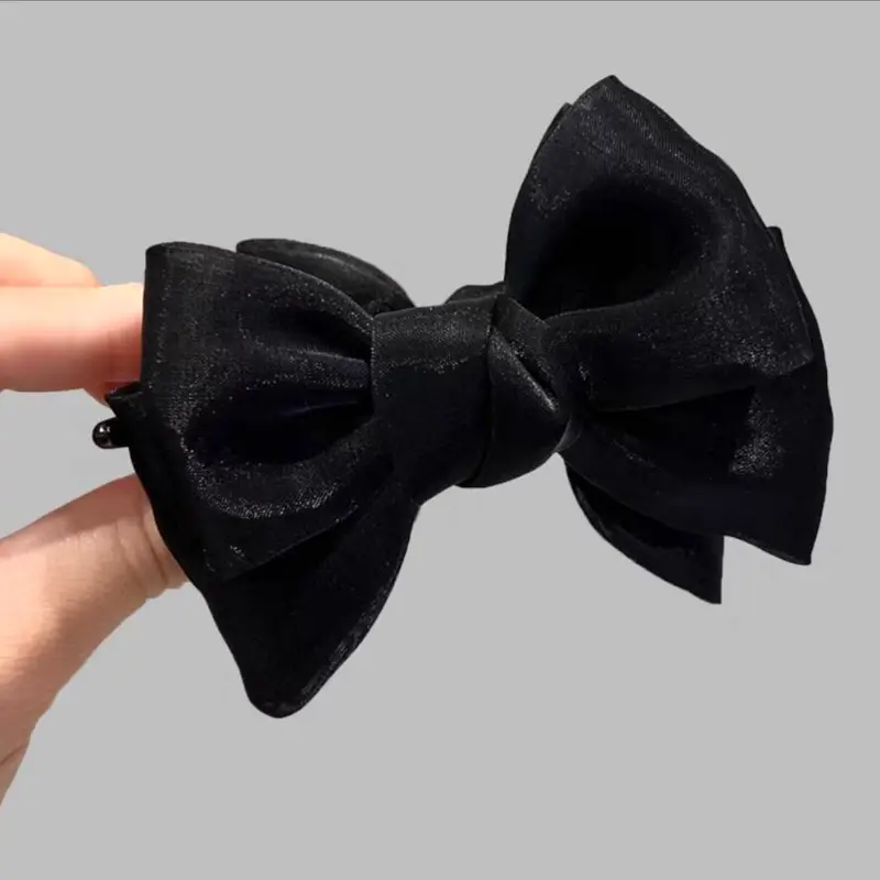 Black Satin Bow Hairpin Clip for Women — feature 35