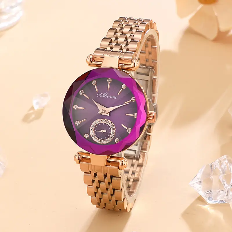 Turquoise Crystal Watch with Gold Steel Belt for Women - Image 3