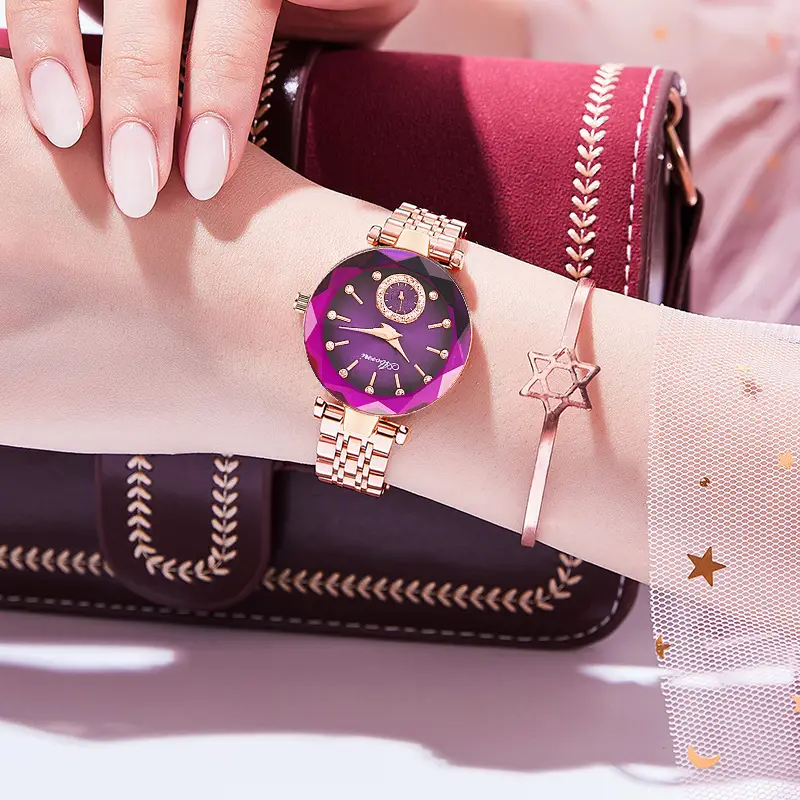 Turquoise Crystal Watch with Gold Steel Belt for Women - Image 6