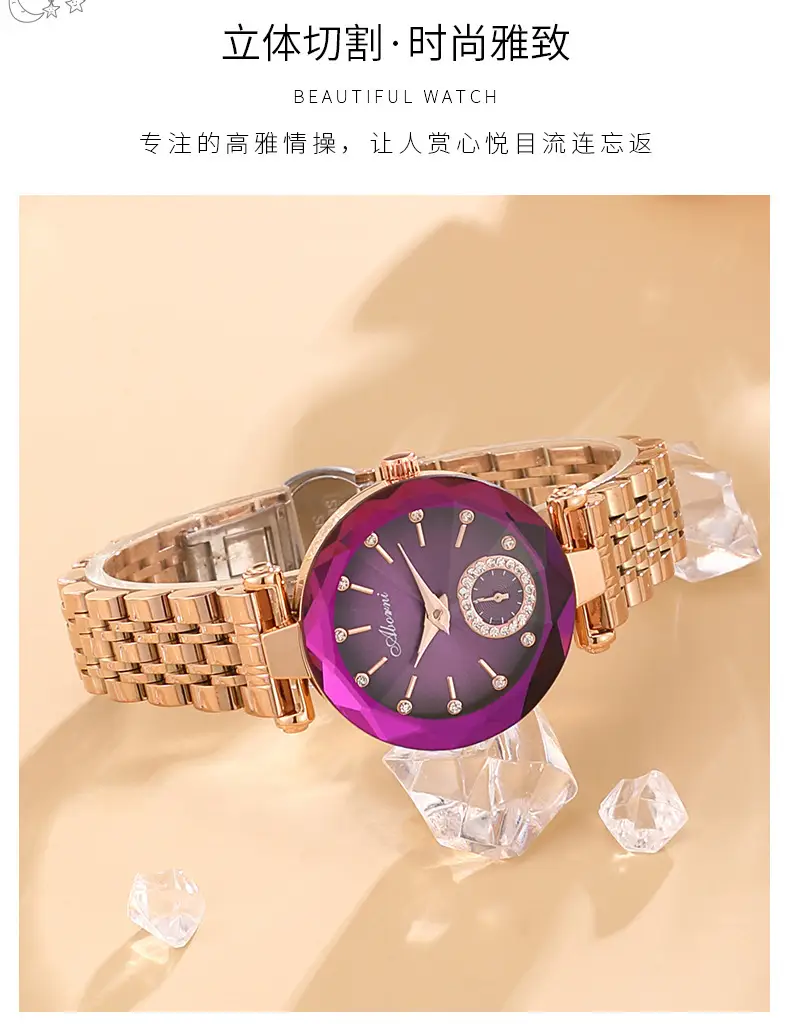 Turquoise Crystal Watch with Gold Steel Belt for Women — feature 13