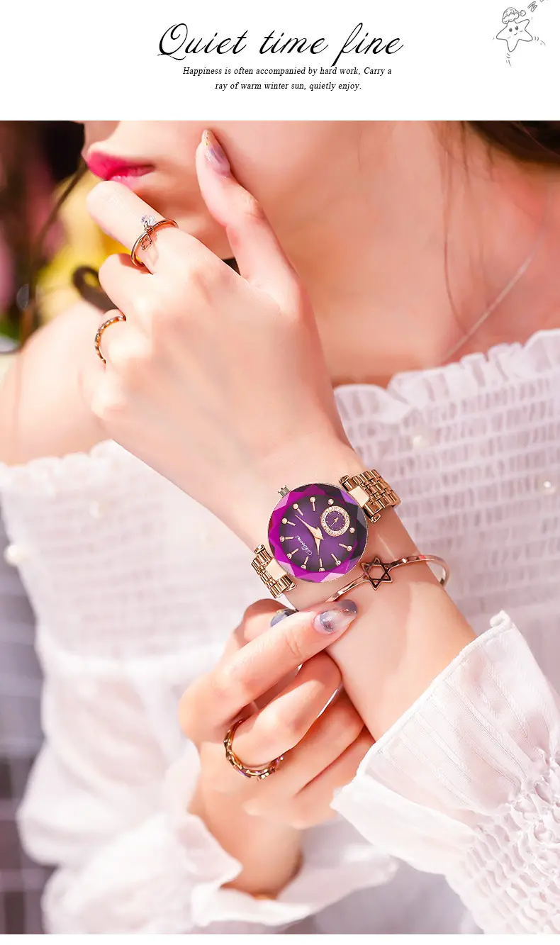 Turquoise Crystal Watch with Gold Steel Belt for Women — feature 16
