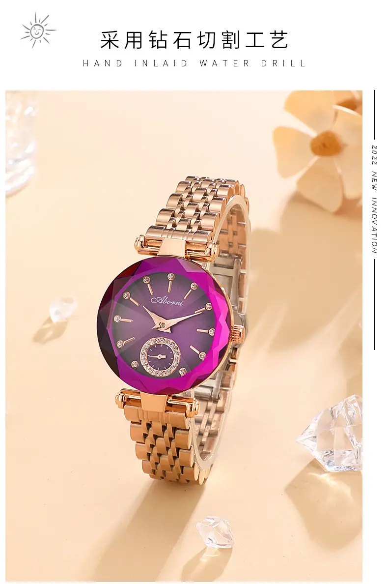 Turquoise Crystal Watch with Gold Steel Belt for Women — feature 5