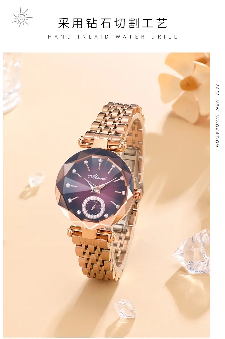 Turquoise Crystal Watch with Gold Steel Belt for Women — feature 6