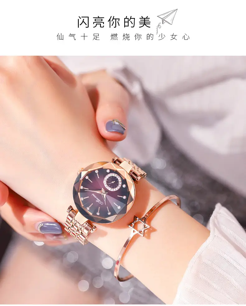 Turquoise Crystal Watch with Gold Steel Belt for Women — feature 7