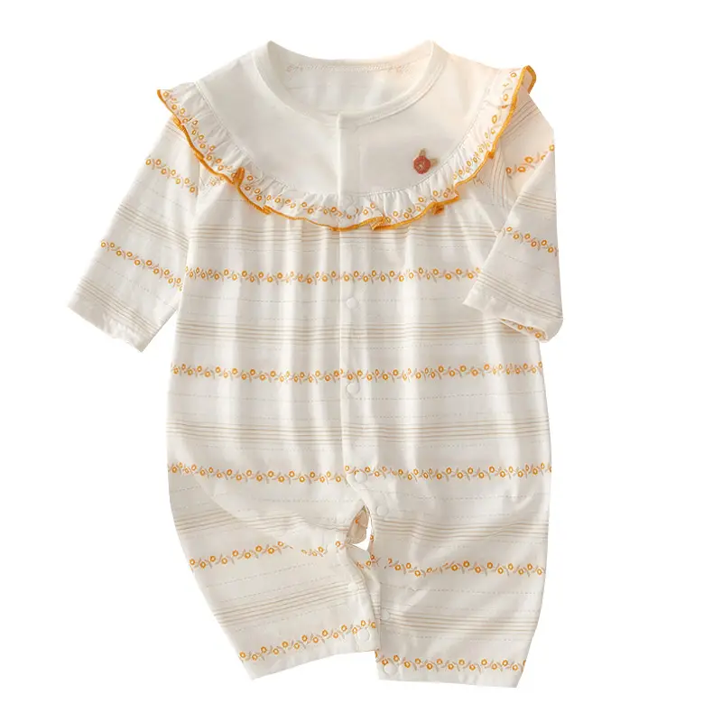 Baby Pajamas Pure Cotton Summer Set White Striped - Image 8