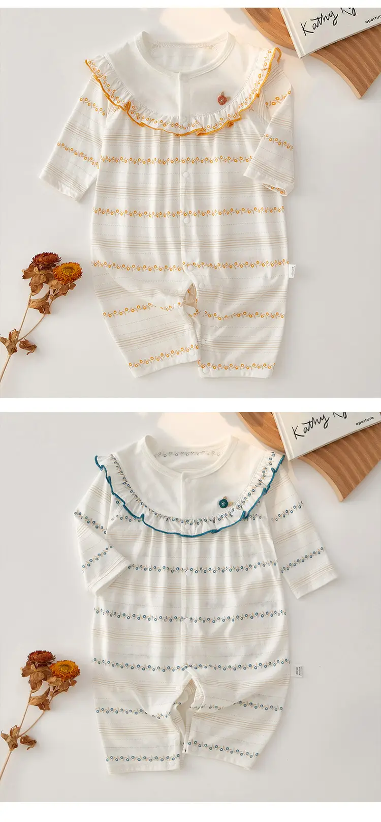 Baby Pajamas Pure Cotton Summer Set White Striped — feature 9