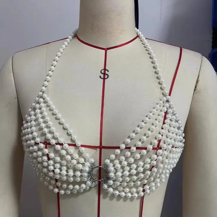Black Pearl Chain V-Neck Vest for Women