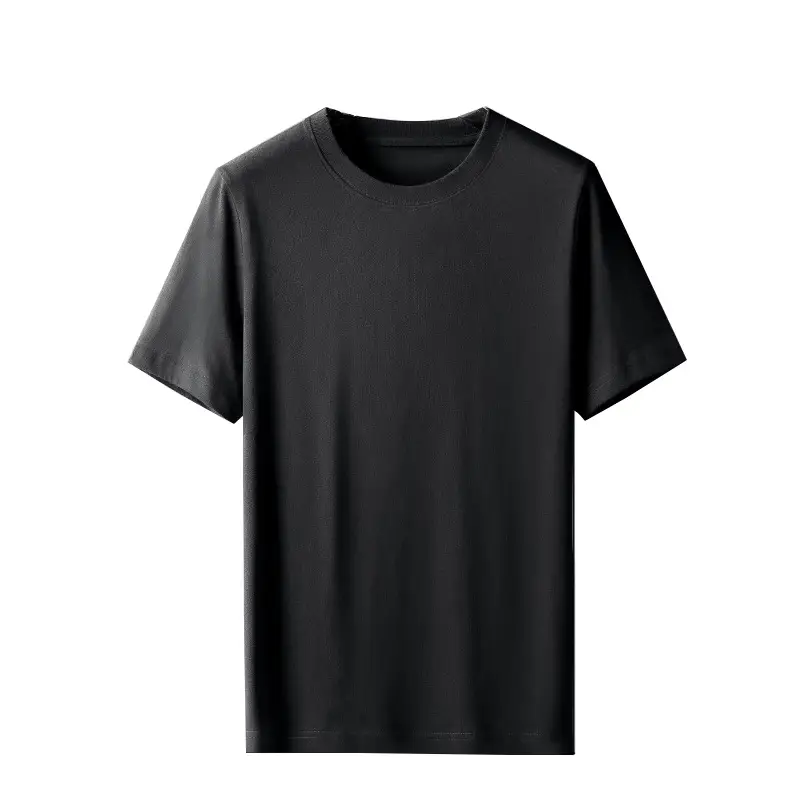 Men's Thin Pure Cotton Summer T-Shirt Brown Round Neck - Image 17