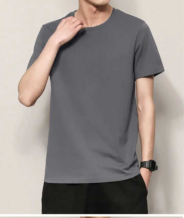 Men's Thin Pure Cotton Summer T-Shirt Brown Round Neck — feature 14