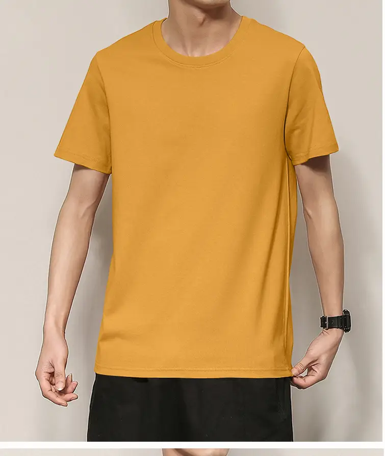 Men's Thin Pure Cotton Summer T-Shirt Brown Round Neck — feature 15