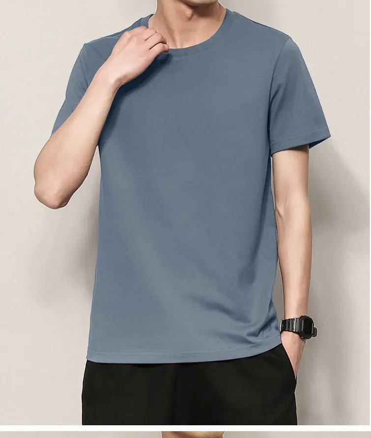 Men's Thin Pure Cotton Summer T-Shirt Brown Round Neck — feature 16