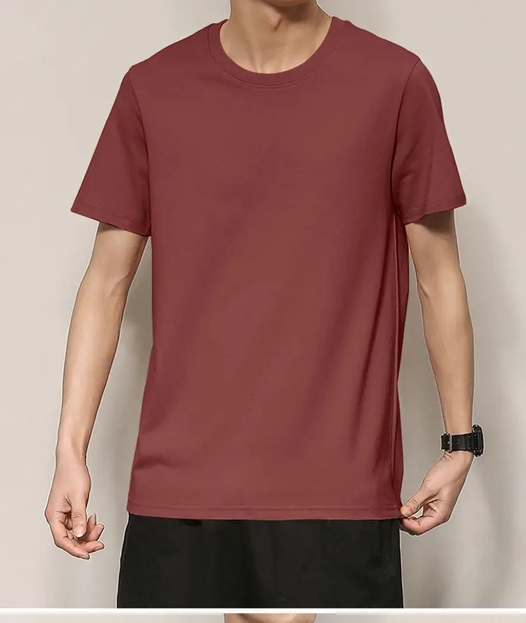 Men's Thin Pure Cotton Summer T-Shirt Brown Round Neck — feature 17