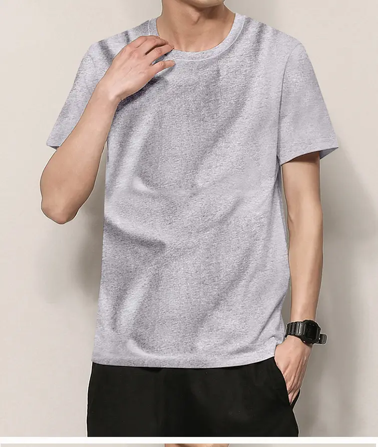 Men's Thin Pure Cotton Summer T-Shirt Brown Round Neck — feature 18