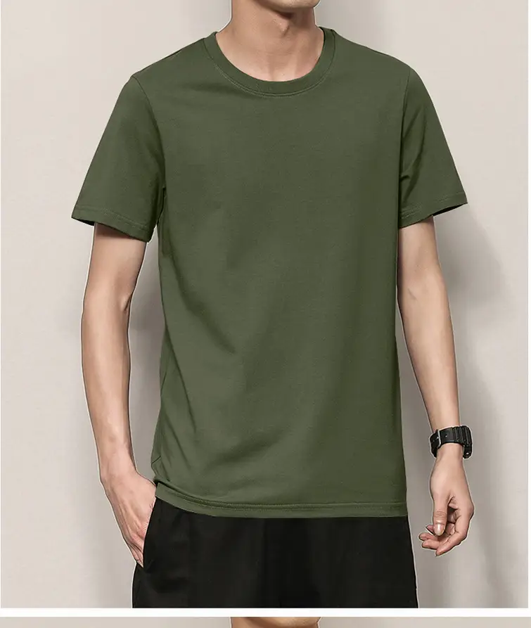 Men's Thin Pure Cotton Summer T-Shirt Brown Round Neck — feature 19
