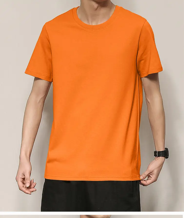 Men's Thin Pure Cotton Summer T-Shirt Brown Round Neck — feature 20