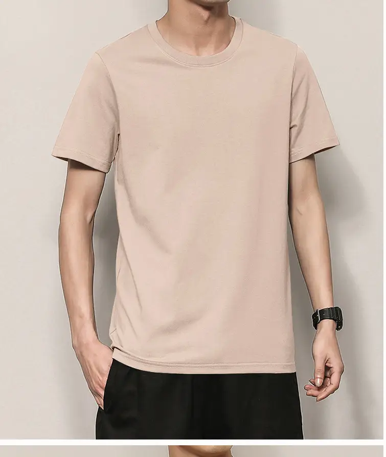 Men's Thin Pure Cotton Summer T-Shirt Brown Round Neck — feature 21