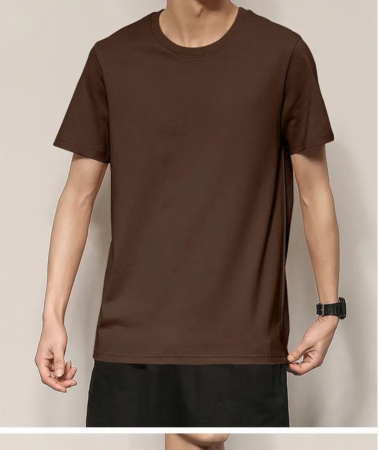 Men's Thin Pure Cotton Summer T-Shirt Brown Round Neck — feature 22