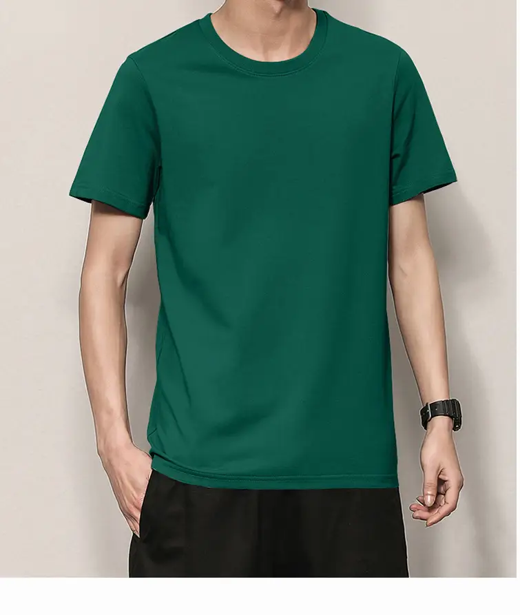 Men's Thin Pure Cotton Summer T-Shirt Brown Round Neck — feature 23