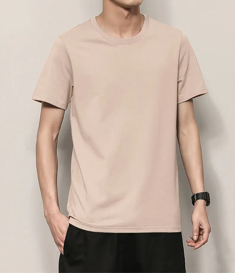 Men's Thin Pure Cotton Summer T-Shirt Brown Round Neck - Image 10