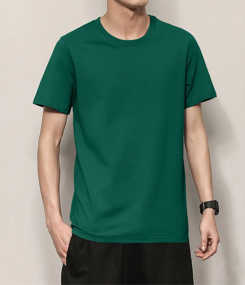 Men's Thin Pure Cotton Summer T-Shirt Brown Round Neck - Image 11