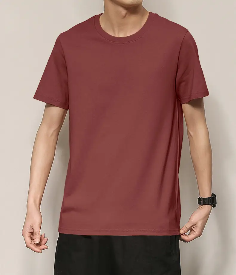Men's Thin Pure Cotton Summer T-Shirt Brown Round Neck - Image 12