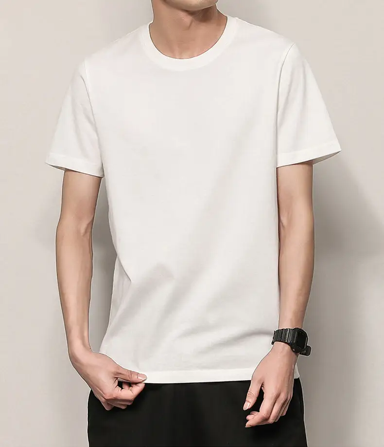 Men's Thin Pure Cotton Summer T-Shirt Brown Round Neck - Image 2