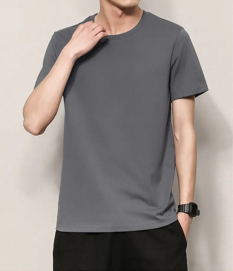 Men's Thin Pure Cotton Summer T-Shirt Brown Round Neck - Image 3