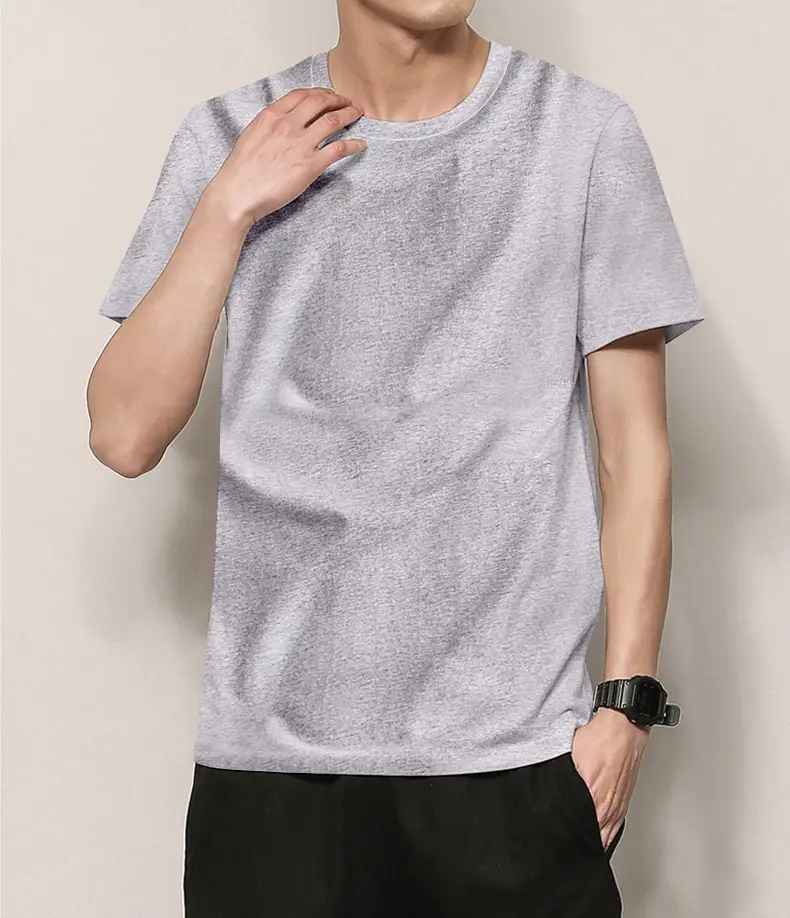 Men's Thin Pure Cotton Summer T-Shirt Brown Round Neck - Image 4