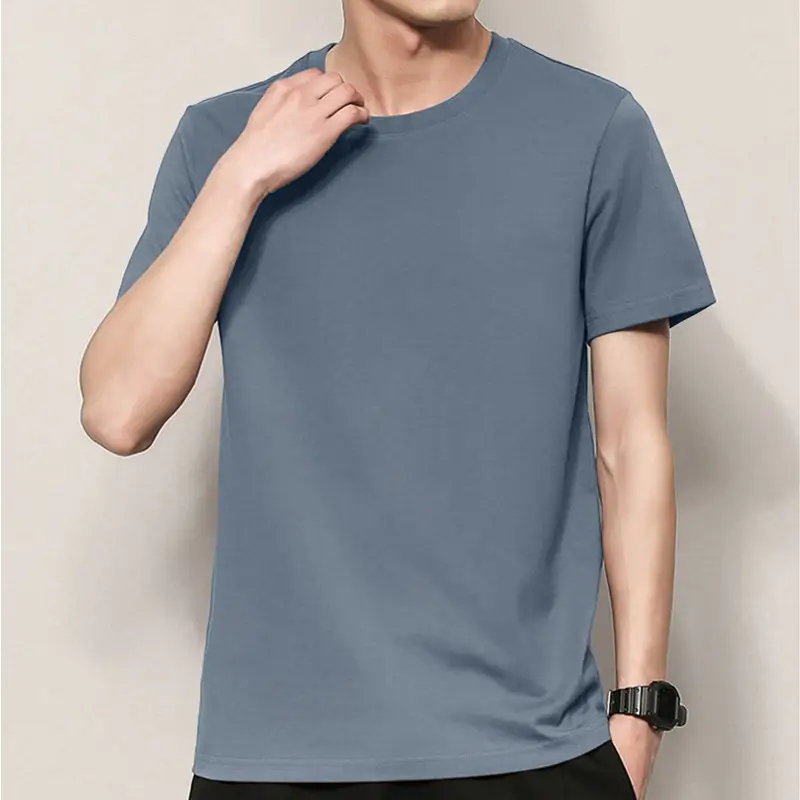 Men's Thin Pure Cotton Summer T-Shirt Brown Round Neck - Image 5