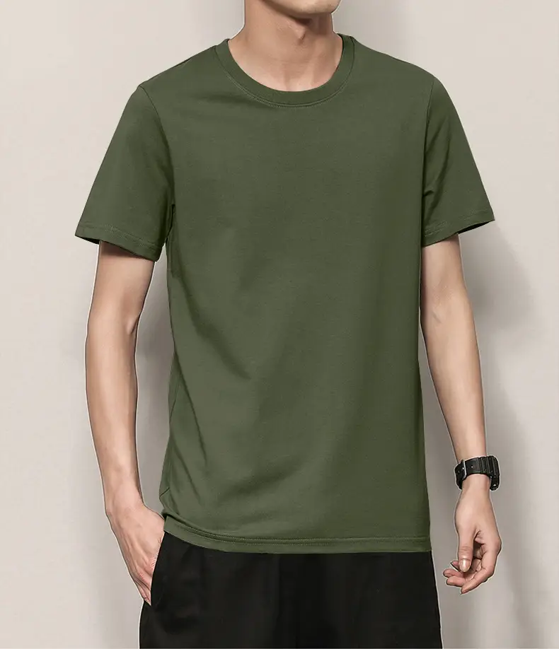 Men's Thin Pure Cotton Summer T-Shirt Brown Round Neck - Image 6