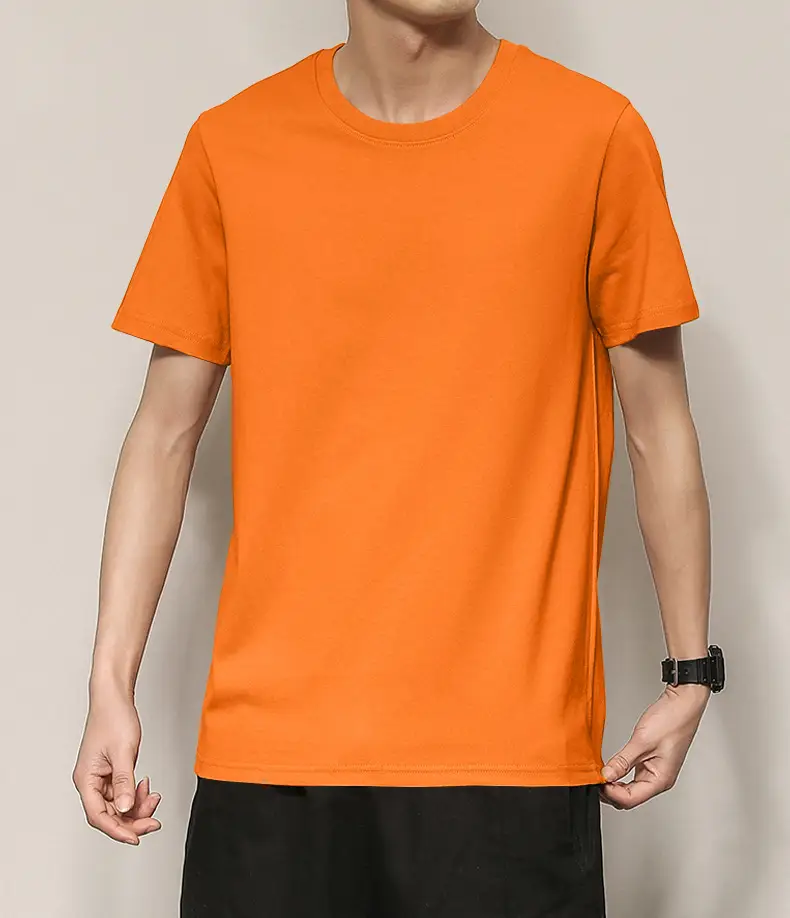 Men's Thin Pure Cotton Summer T-Shirt Brown Round Neck - Image 7
