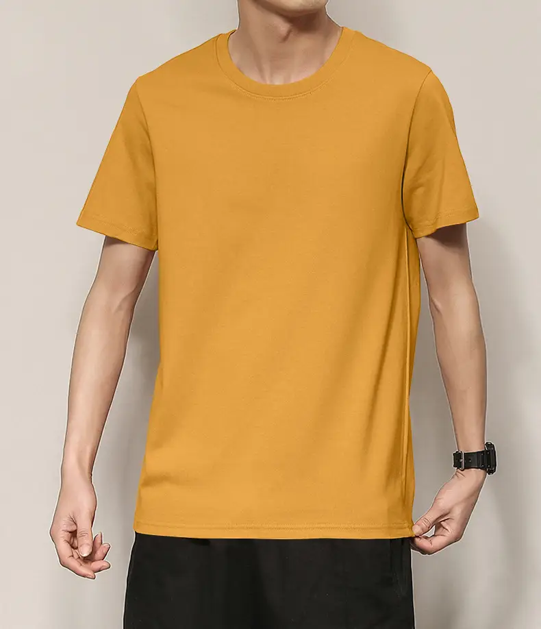 Men's Thin Pure Cotton Summer T-Shirt Brown Round Neck - Image 8